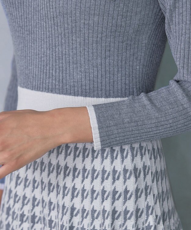 Tiaclasse 【洗える】千鳥柄ニットプリーツワンピース チャコール