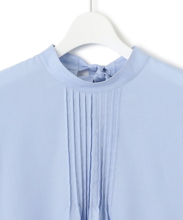 23区 L 【洗える】キュアセルツイル ピンタック ブラウス サックスブルー系