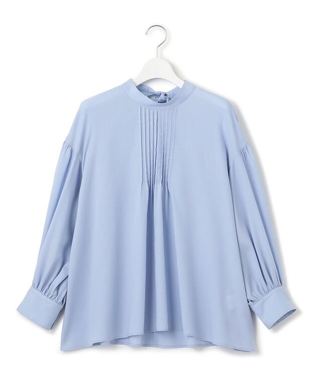 23区 L 【洗える】キュアセルツイル ピンタック ブラウス サックスブルー系