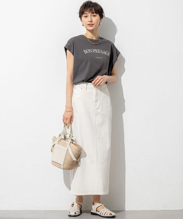 23区 S 【接触冷感/洗える】BON-PRESAGE ロゴ フレンチスリーブ Tシャツ グレー系