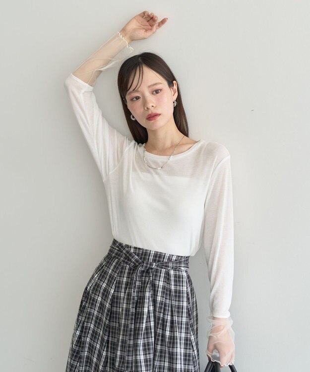 earth music&ecology シアースリーブプルオーバー Off White