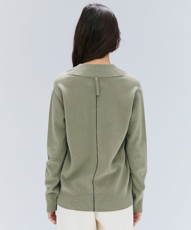 BEIGE， 【洗える】POMPE / ウールカシミヤ配色ラインVネックニット L.Khaki×Black