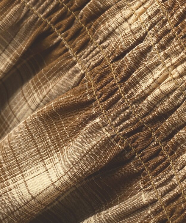 earth music&ecology 【予約】チェックシャーリングブラウス キャメル