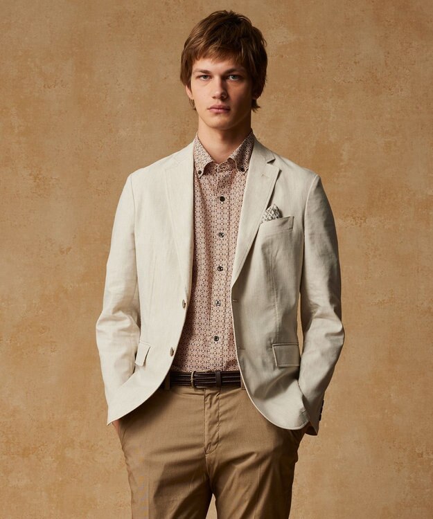 JOSEPH ABBOUD 【キングサイズ・清涼/ストレッチ】ストレッチリネンシャンブレー ジャケット アイボリー系