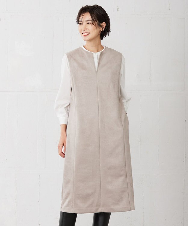 J.PRESS LADIES 【洗える】ダンボールスエード ジャンパースカート ライトグレー系