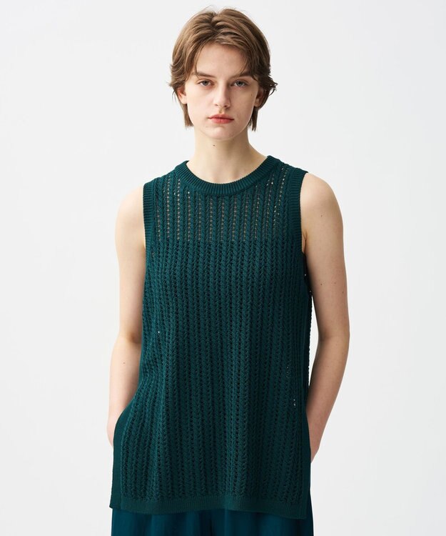 uncrave シースルーケーブルニット ノースリーブトップス ビリジアングリーン