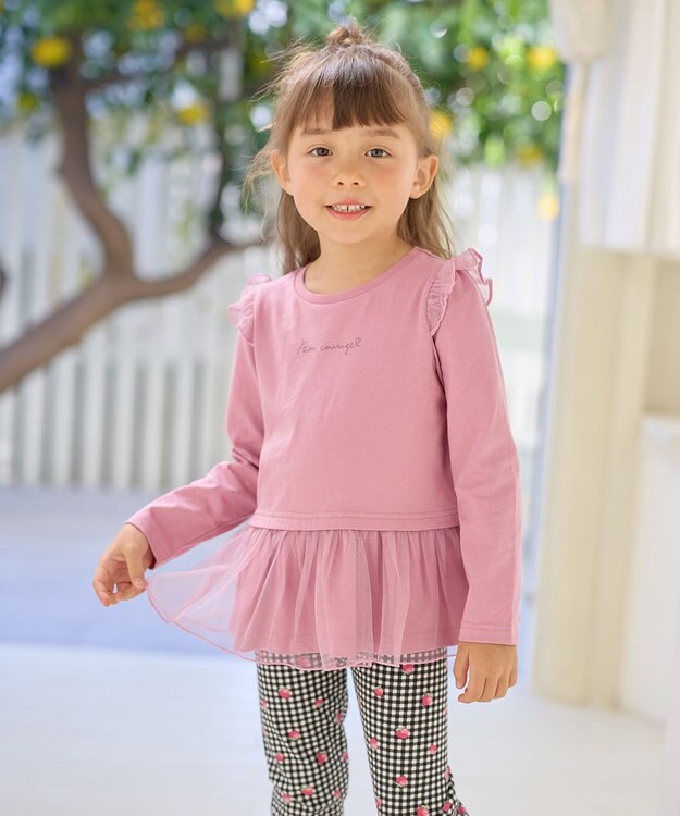 ANY KIDS 裾チュール 長袖 Tシャツ ピンク