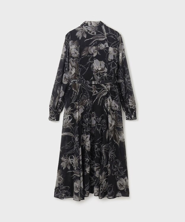 GRACE CONTINENTAL リボン付ロゴフラワープリントワンピース ブラック