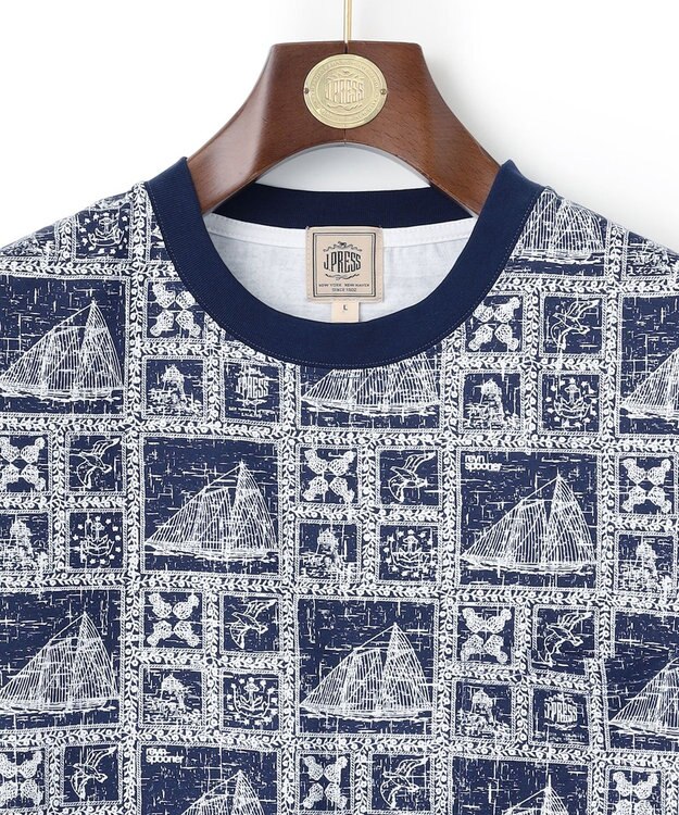 J.PRESS MEN Reyn spooner×J.PRESS 総柄クルーネック ポケットTシャツ ネイビー系5