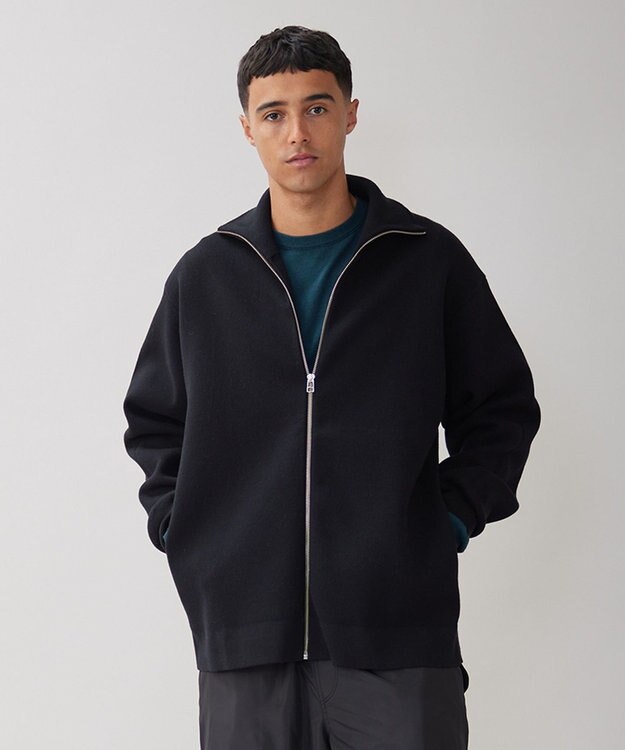 UNFILO MENS 【男女兼用/新色追加】スウェットライク ジップ タートルネックニット [24年秋冬商品] ブラック