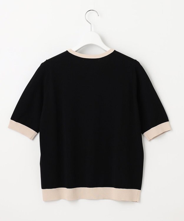 23区 S 【洗える】レーヨンポリエステルストレッチ 半袖 カーディガン ブラック×サンド