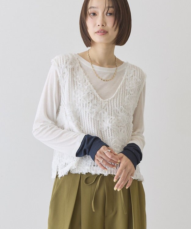 AMERICAN HOLIC 【選べる丈】Ｖネックレースベスト Off White