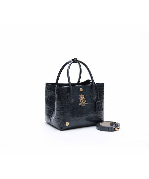 A.D.M.J. 【牛革】クロコ型押しキューブトート21cm(ショルダーストラップ付) マリーン