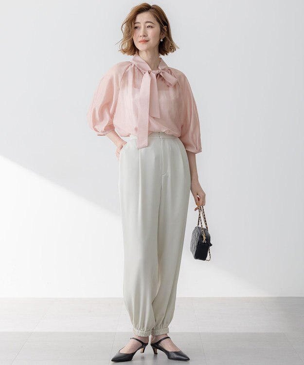 23区 L 【WEB&一部店舗限定/洗える】ライトシアーミクスチャー ボウタイ ブラウス ピンク系