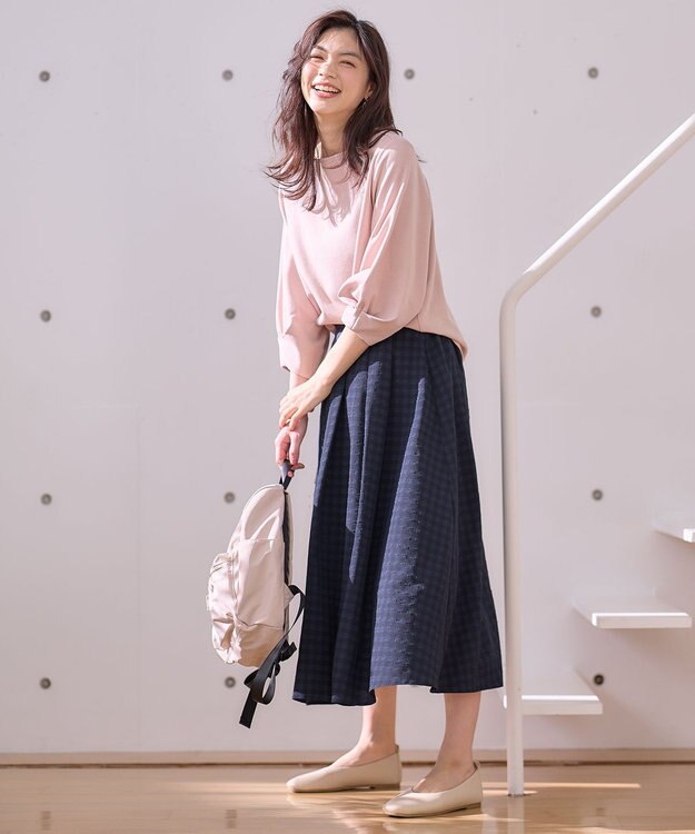 ANY 【ウエストゴム】ギンガムフレアスカート ネイビーギンガム