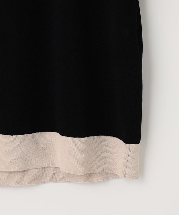 23区 【洗える】レーヨンポリエステルストレッチ 半袖 カーディガン ブラック×サンド