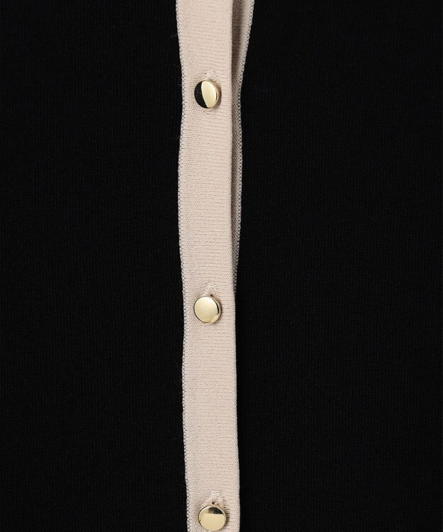 23区 【洗える】レーヨンポリエステルストレッチ 半袖 カーディガン ブラック×サンド