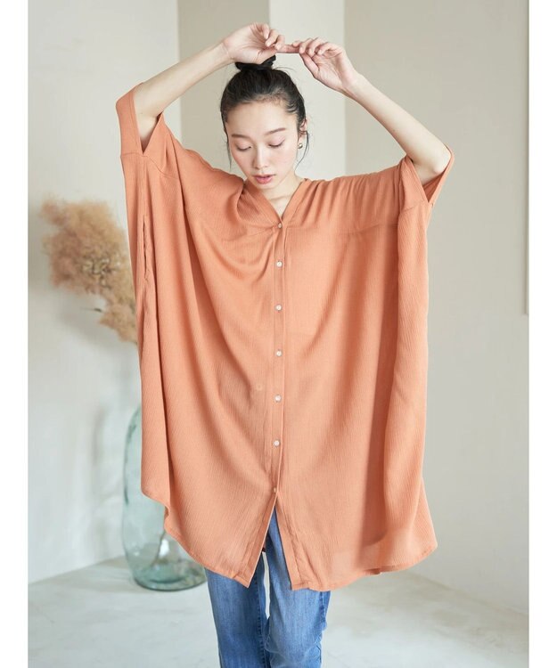 earth music&ecology レーヨンビッグシャツチュニック Orange