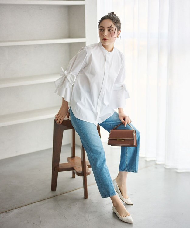 #Newans 【洗濯機可能/シワになりにくい】リボンカフスブラウス ホワイト