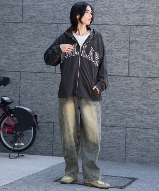 WEGO 【ユニセックス着用ITEM/MLサイズ展開】スラブチェックロゴジップパーカー ブラック中濃色