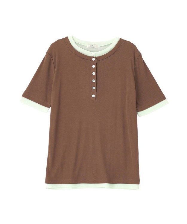 earth music&ecology シアーレイヤード風5分袖プルオーバー Brown