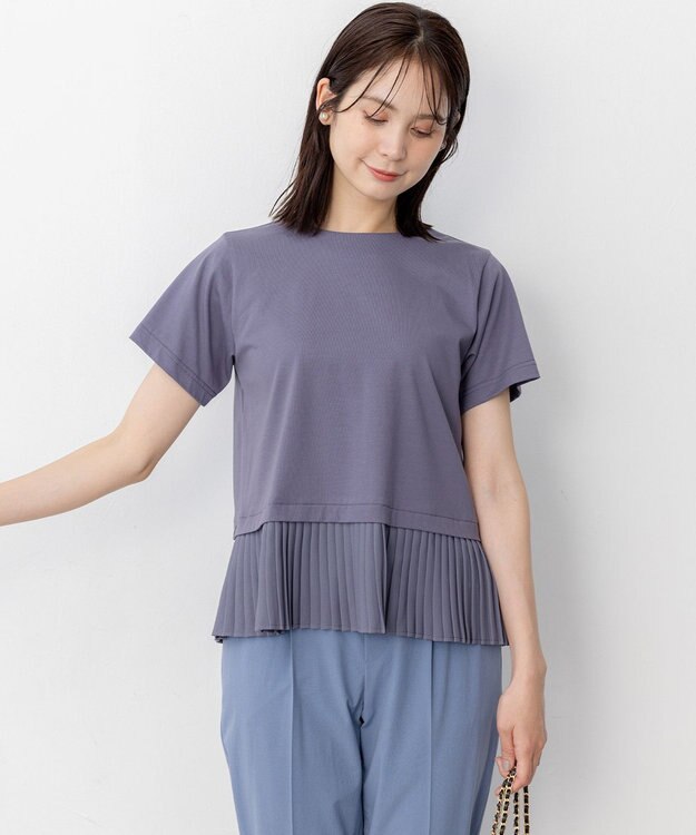 組曲 L クールプレーティング天竺プリーツ カットソー チャコールグレー系