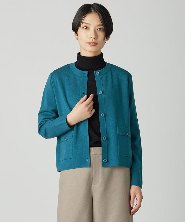 J.PRESS LADIES WORETED WOOL BLEND カーディガン エメラルド系