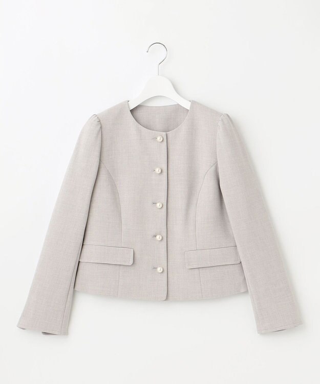 Feroux 【洗える】パールボタンジャケット×スカート セットアップ ライトグレー系