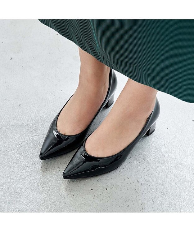 MODE ET JACOMO <MODE ET JACOMO>ポインテッドトゥプレーンパンプス ブラックエナメル