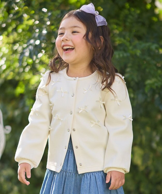 ANY KIDS スナップボタン リボンカーディガン エクリュ