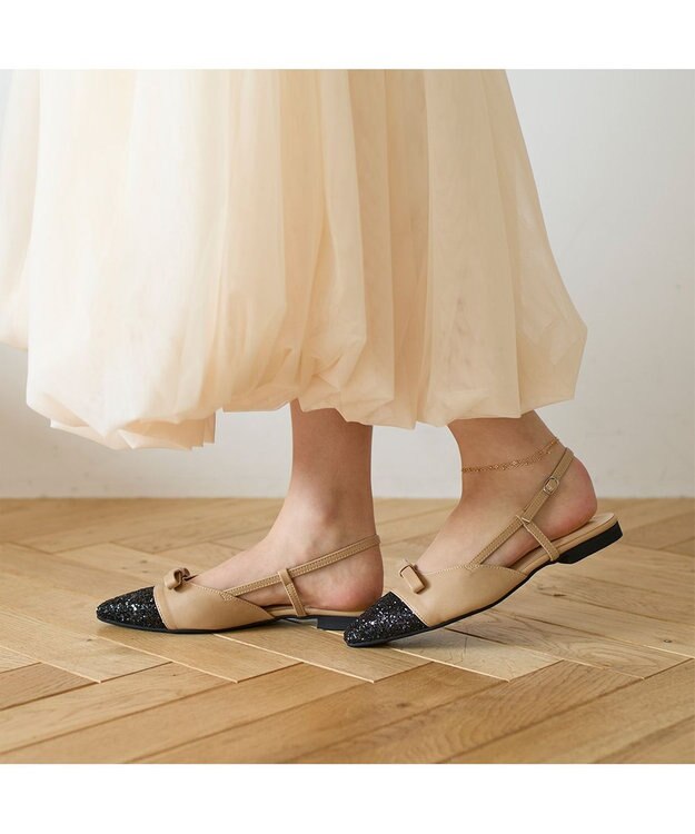 MODE ET JACOMO <carino>グリッターコンビフラットシューズ ベージュコンビ