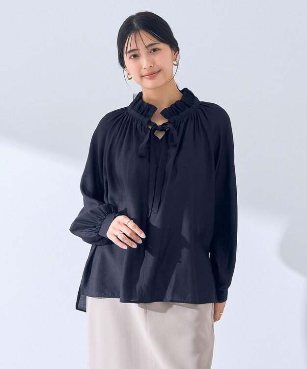 YECCA VECCA スタンドカラーシアーリボンブラウス Black