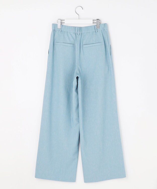 自由区 【セットアップ対応・楽チンキレイ見え】ソフトリネンダンガリーワイド パンツ サックス