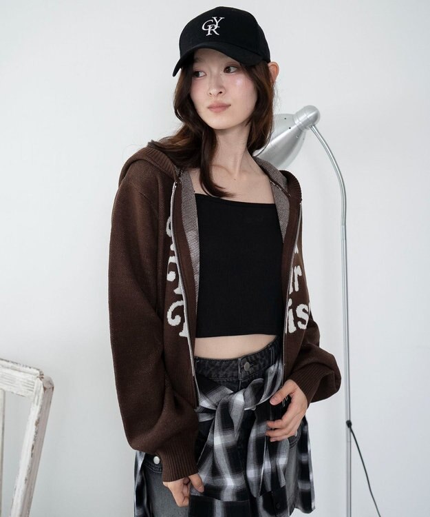 WEGO グラフィックジャガードニットZIPパーカー ブラウン