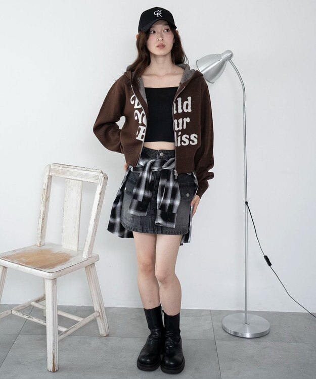 WEGO グラフィックジャガードニットZIPパーカー ブラウン