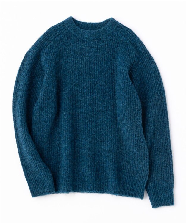 UNFILO MENS ヘアリー クルーネックニット ブルー グリーン