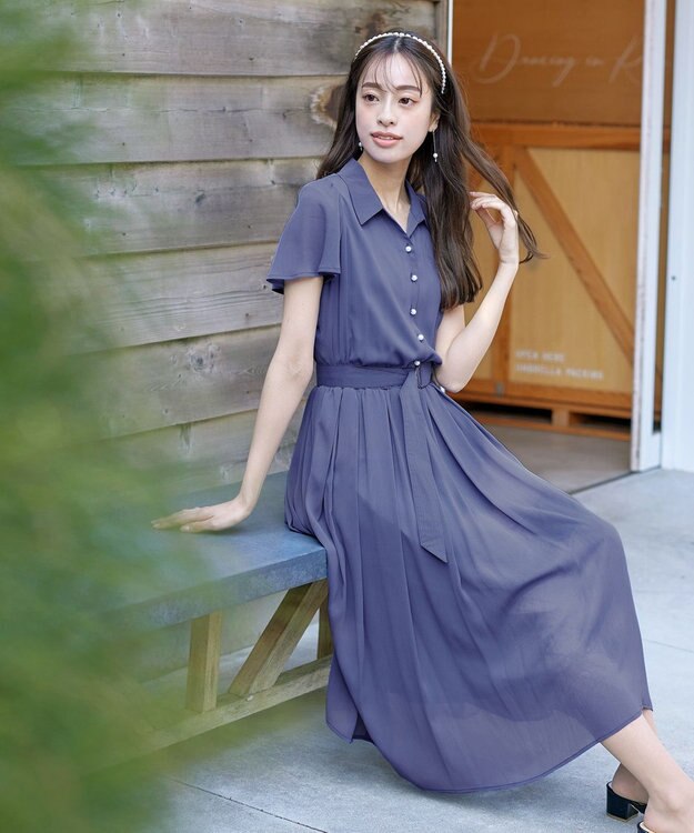 Tiaclasse 【洗える】シアー楊柳シャツワンピース ブルー