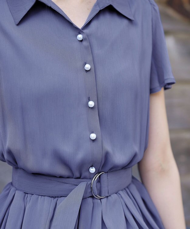 Tiaclasse 【洗える】シアー楊柳シャツワンピース ブルー