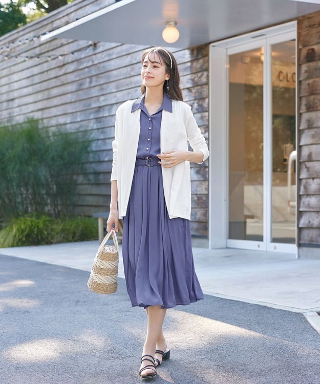 Tiaclasse 【洗える】シアー楊柳シャツワンピース ブルー