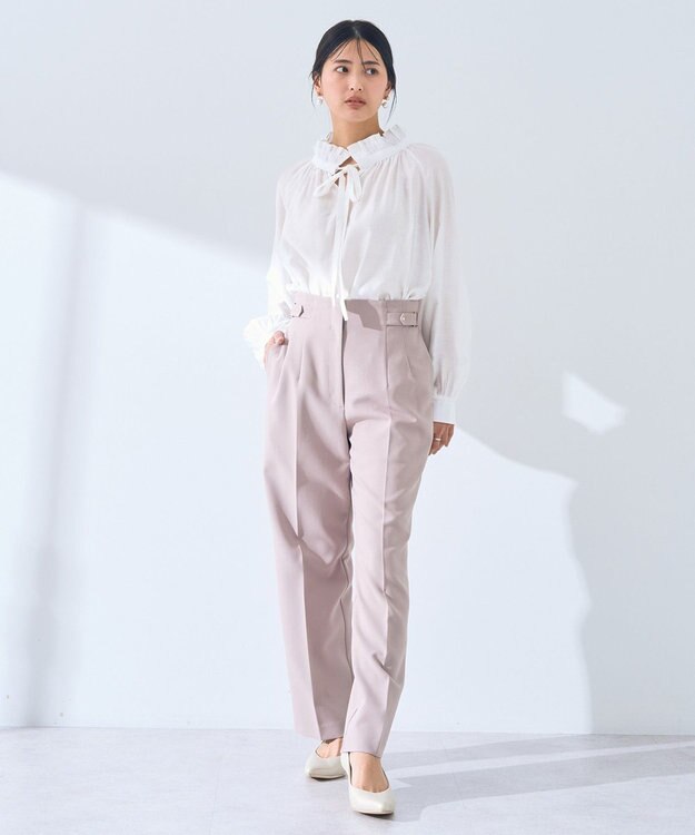 YECCA VECCA スタンドカラーシアーリボンブラウス Off White