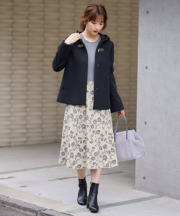 ANY SIS 【美人百花掲載】フラワージャガードニット ワンピース スモーキーブルー×アイボリー