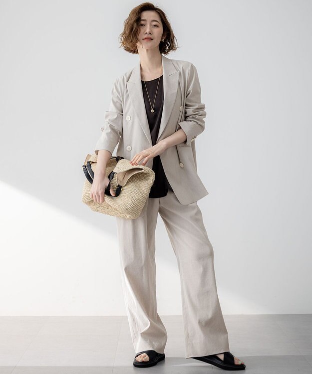 23区 S 【洗える】リネンレーヨンストレッチ ダブル ジャケット ベージュ系