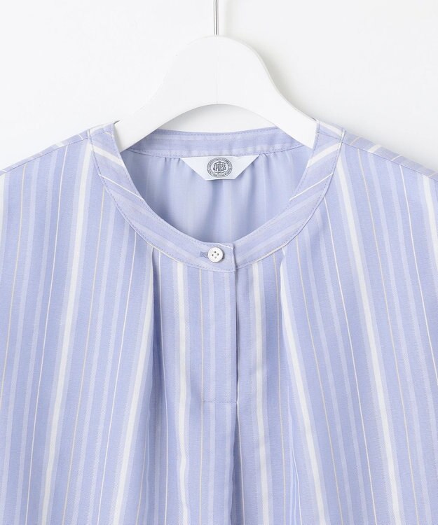 J.PRESS LADIES 【洗える】SHEERストライプ クルーネック ブラウス サックスストライプ系
