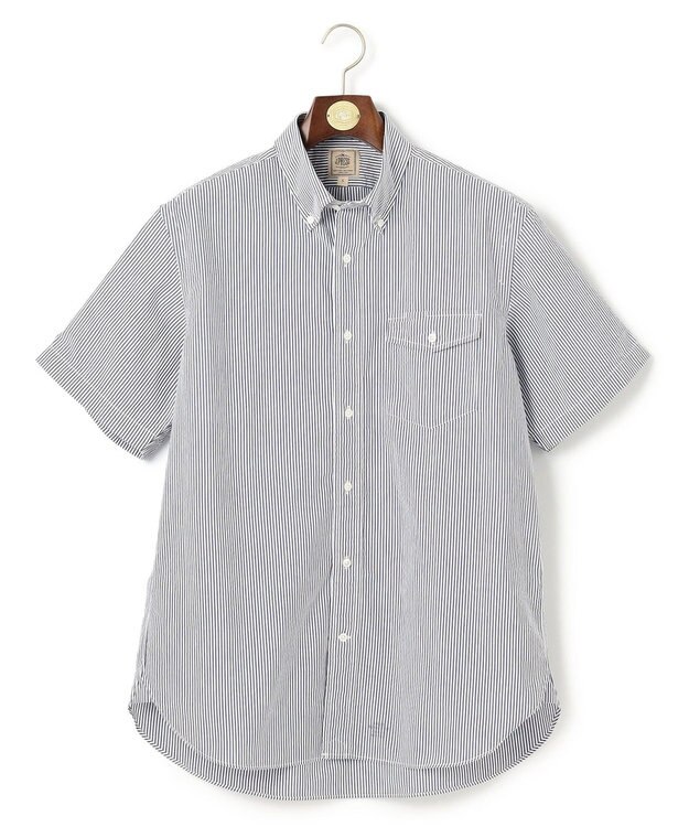 J.PRESS MEN 【クールマックス】サッカーストライプ／マイクロギンガムチェック シャツ/B.D ネイビー系1