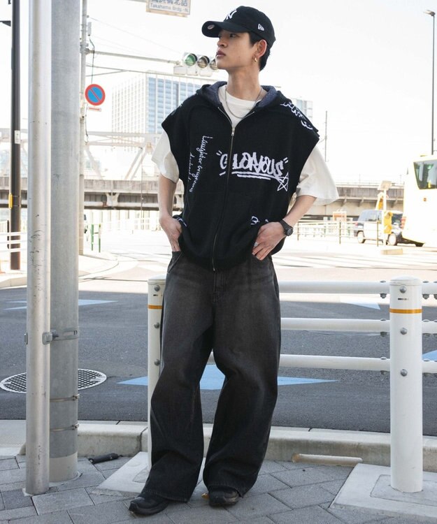 WEGO 【ユニセックス着用ITEM/MLサイズ展開】ジャガードノースリジップパーカー ブラック