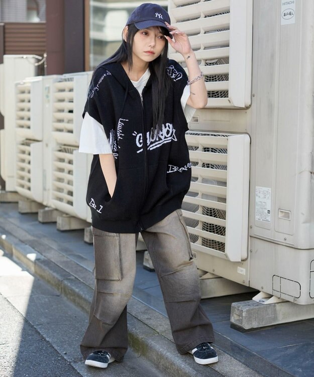 WEGO 【ユニセックス着用ITEM/MLサイズ展開】ジャガードノースリジップパーカー ブラック