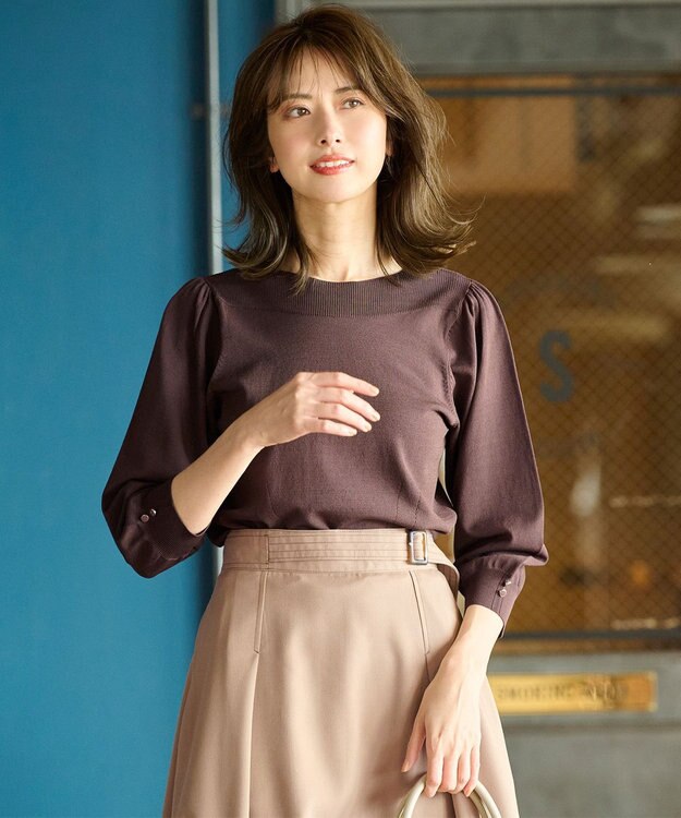 ANY SIS 【洗える】パフスリーブ ニット ブラウン