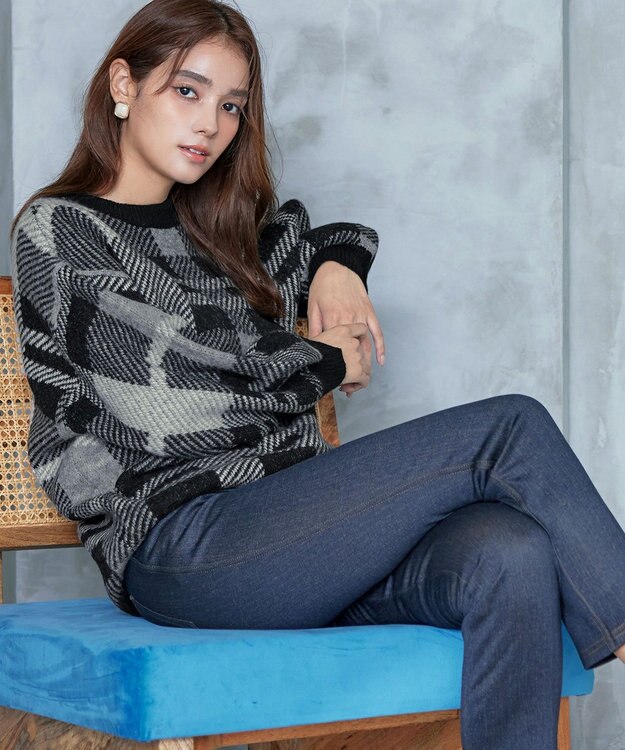 Tiaclasse 【洗える】チェック柄プルオーバーニット ブラック