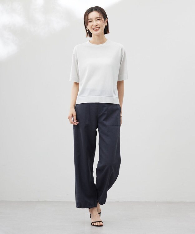 J.PRESS LADIES L 【洗える・抗菌防臭】LUREX ラメ ニットT ライトグレー系