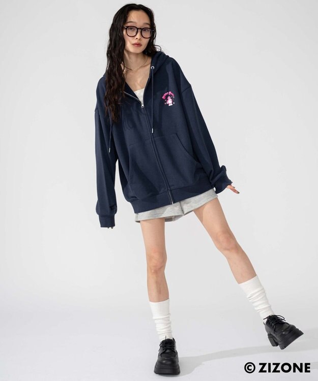 WEGO 【ユニセックス着用ITEM】別注ZIZONEグラフィックZIPパーカー ネイビー
